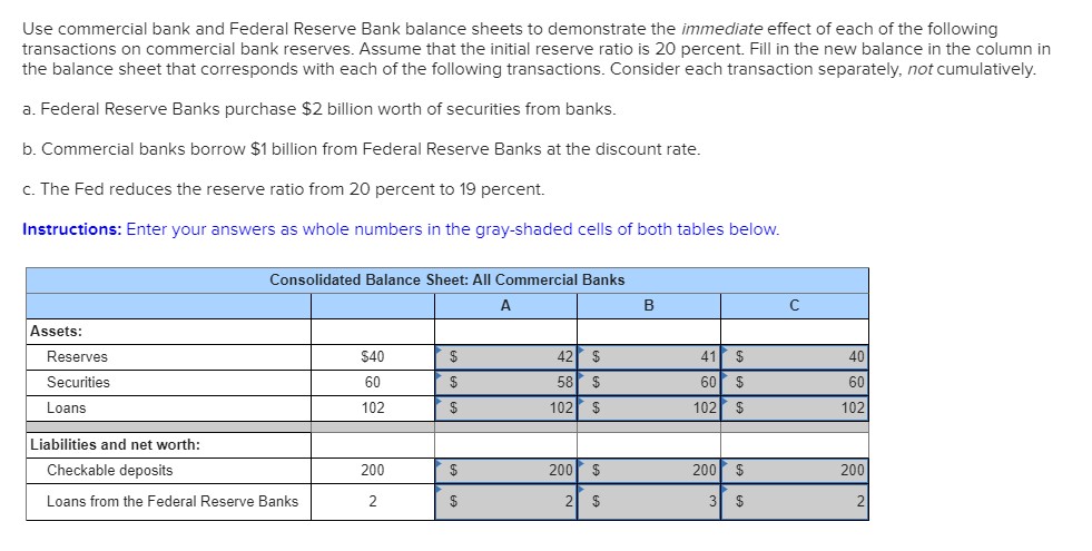 Answered: Use Commercial Bank And Federal Reserve… | Bartleby