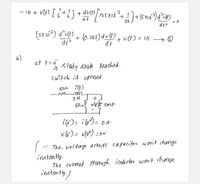 -10 +
2
(5x10?) dU) + (6. 145) du)
dt?
+ VCE) = 10
b)
at t=o
う
8ledy state leached.
switch is opened.
502
ree
2H
ナ
50 VE SMF
i()= ilo*)= 0A-
v6)= vlot) =ov
%3D
! The voltage acros capacitor won't change
instantly.
The current thoough inductor woni't change
instanty,)
