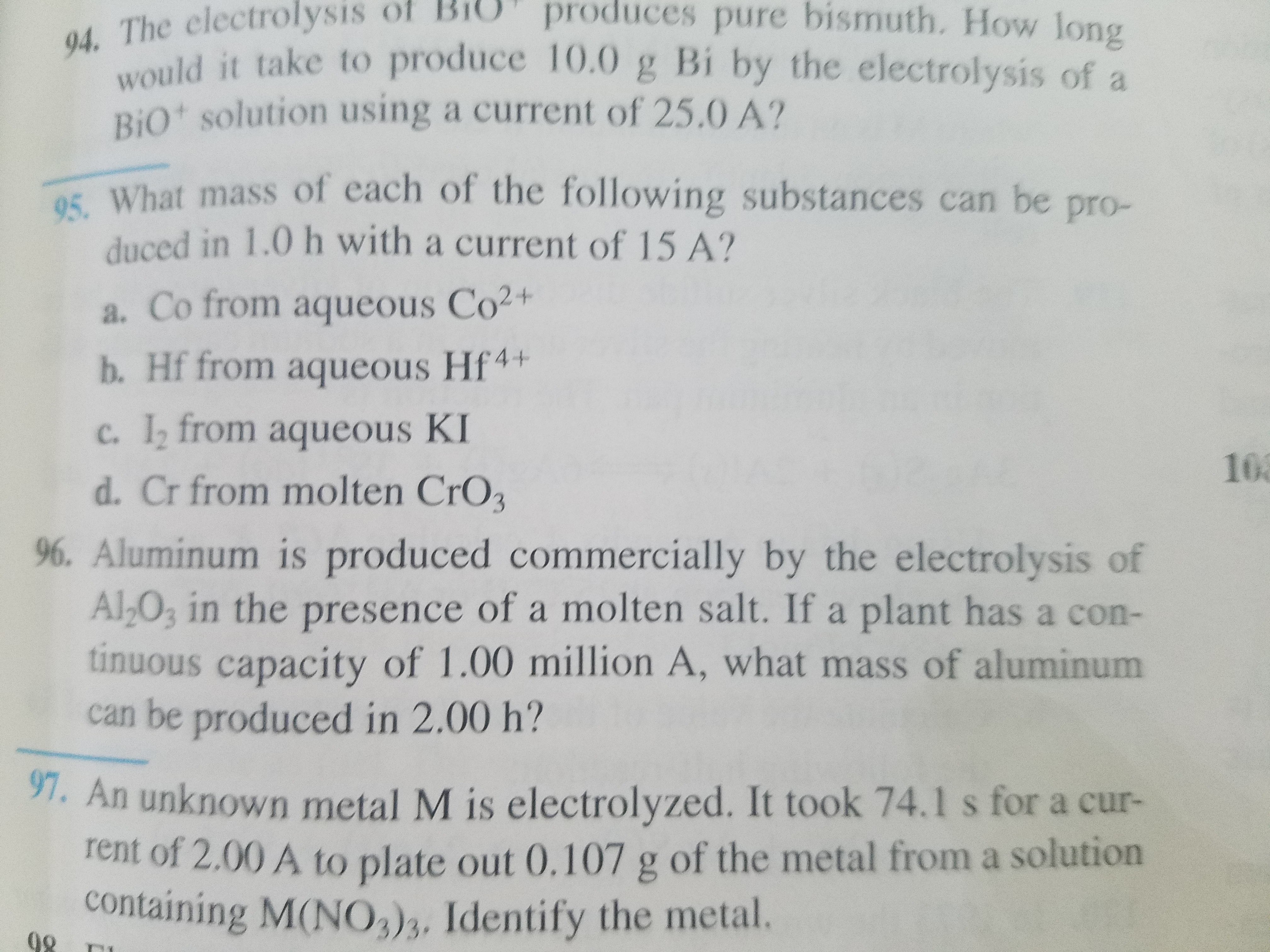 96. Aluminum is produced comi
AlO, in the presence of a m
tinuous capacity of 1.00 mil
can be produced in 2.00 h?
