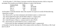 (b) On December 31, 2018, Ramey Associates owned the following Securities, held as a long term
investment. The securities are not held for influence or control of the investee.
Common Stock
Share
Cost
Hurst co.
1.000
TK.60,000
Pine co.
3,000
TK.45,000
Scott co.
500
TК. 30,000
On December 31,2010,the total fair value of the securities was equal to its cost.In 2019,the following
transactions occurred.
July 1 Received Tk. 2 per share semiannual cash dividend on pine co. common stock.
Aug 1 Received $0.50 per share cash dividend on Hurst co. common stock.
Sep. 1 Sold 1,500 shares of Pine Co. common stock for cash at TK.17
Oct. 1 Sold 200 shares of Hurst co. common stock for cash at TK.58
Nov. 1 Received $1 per cash dividend on scott co. common stock.
31 Received $1 per share semiannual cash dividend on pine o. common stock.
At December 31,the fair values per share of the common stocks were:Hurst co. TK.62,Pine co.TK.14 and
Scott Co.TK.59
