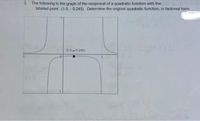 3. The following is the graph of the reciprocal of a quadratic function with the
labeled point (1.5, - 0.245). Determine the original quadratic function, in factored form.
(1.5,-0.245)
