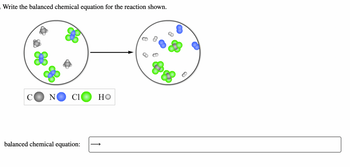 Write the balanced chemical equation for the reaction shown.
C N Cl HO
balanced chemical equation: