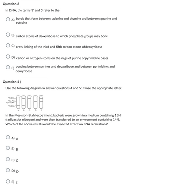 Answered: Question 3 In DNA, the terms 3' and 5'… | bartleby