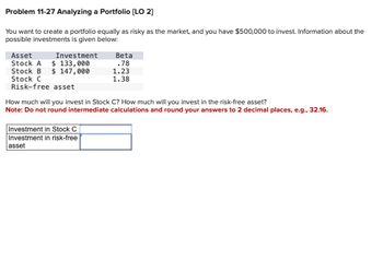 Answered: Problem 11-27 Analyzing A Portfolio [LO… | Bartleby