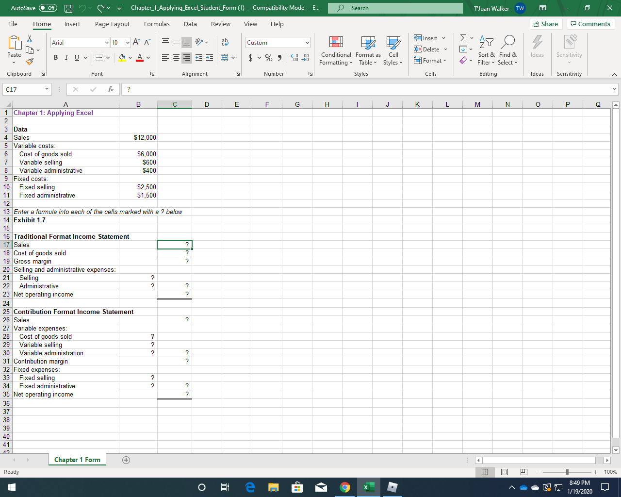 Answered: Chapter_1_Applying_Excel_Student_Form… | bartleby