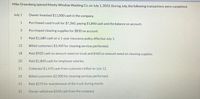 Mike Greenberg opened Monty Window Washing Co. on July 1, 2022. During July, the following transactions were completed.
July 1
Owner invested $11,000 cash in the company.
1
Purchased used truck for $7,360, paying $1,840 cash and the balance on account.
Purchased cleaning supplies for $830 on account.
Paid $1,680 cash on a 1-year insurance policy effective July 1.
12
Billed customers $3,400 for cleaning services performed.
18
Paid $920 cash on amount owed on truck and $460 on amount owed on cleaning supplies.
20
Paid $1.840 cash for employee salaries.
21
Collected $1,470 cash from customers billed on July 12.
25
Billed customers $2.300 for cleaning services performed.
31
Paid $270 for maintenance of the truck during month.
31
Owner withdrew $550 cash from the company.
