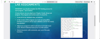 2
of 4
Automatic Zoom
View as Text
Download
>>
LAB ASSIGNMENTS
IMPORTANT: you should complete the PDP thinking process for
each program. Turn in items:
1) book_list.py: you can adapt your Chapter 4 book_list.py Lab
program. The program summarizes costs of a book list.
It uses all of our standard mipo_ex features.
This program summarizes a book list.
Enter the number of books that you need:
In this version of the program you must use pylnputPlus
functions to perform all the input validation and for the main()
loop decision.
Please enter a whole number: three
Enter a number greater than 0: 3
Enter the name of book #1: The Mueller Report
Enter cost of The Mueller Report, to the nearest dollar:
Please enter a whole number: 18
Enter the name of book #2: Educated: A Memoir
Enter cost of Educated: A Memoir, to the nearest dollar:
Please enter a whole number: 24
08
Adjust your program to allow book prices to include $ and
cents. Restrict individual book prices to $100 maxium.
Enter the name of book #3: Becoming
Enter cost of Becoming, to the nearest dollar:
Please enter a whole number: 12
Info on 3 Books Needed
Books
The Mueller Report
Educated: A Memoir
Clearly document, with comments, your use of the pyip
Price
functions.
18.00
24.00
Becoming
12.00
Total
54.00
Average
Need more books? Enter y or n:
18.00
