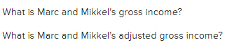 What is Marc and Mikkel's gross income?
What is Marc and Mikkel's adjusted gross income?