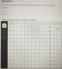 Question 9
Graph the solution set for the system of inequalities by hand. Do not use a graphing
calculator.
ysx+6
Shade only the points that are solutions to the system.
PENCIL
THIN
BLACK
11-
10-
-9
8
-7-
5-
4
3
2.
中
