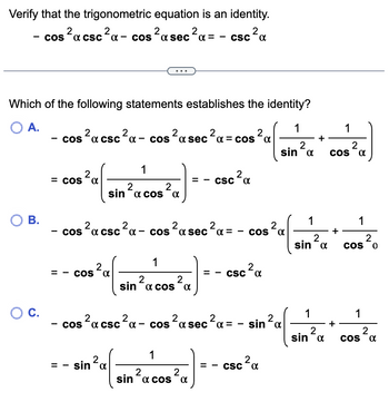 Answered: Verify that the trigonometric equation… | bartleby