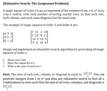 assignment problem using exhaustive search