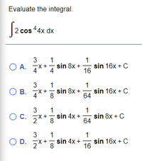 Answered Evaluate The Integral S 2 Cos 4x Dx Bartleby