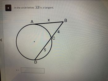 Answered: 8 In the circle below, AB is a tangent.… | bartleby