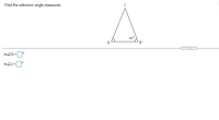 **Find the unknown angle measures.**

This image contains a triangle labeled as \( \triangle GHJ \). There is one known angle measure provided: \( \angle H = 64^\circ \).

The diagram shows:
- A triangle with vertices labeled as G, H, and J.
- The angle at vertex H is labeled as \(64^\circ\).

Task:
- Determine the measures of the unknown angles \( \angle G \) and \( \angle J \).

Below the triangle, there are input boxes for recording the calculated measures:

\( m\angle G = \_\_\_^\circ \)

\( m\angle J = \_\_\_^\circ \)

To find the unknown angles:
- Use the fact that the sum of the interior angles of a triangle is always \(180^\circ\).
- Calculate the remaining angles using the equation:
  \[
  m\angle G + m\angle J + 64^\circ = 180^\circ
  \]

Solve for \( m\angle G \) and \( m\angle J \) using the equation above.