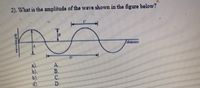 2). What is the amplitude of the wave shown in the figure below?
b).
b).
d).
A.
B.
C.
D.
