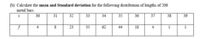 (b) Calculate the mean and Standard deviation for the following distribution of lengths of 200
metal bars.
30
31
32
33
34
35
36
37
38
39
23
35
62
44
18
8.
