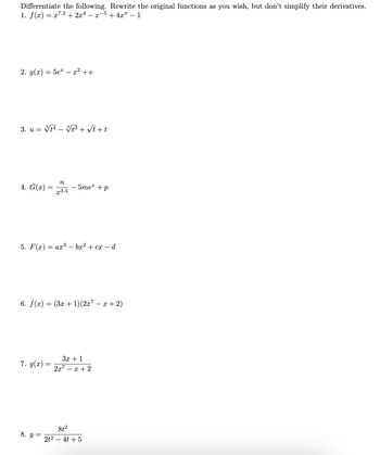 Answered: 4. G(x) = n x3.4 -5me + p 5. F(x) = ax³… | bartleby