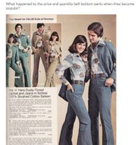 What happened to the price and quantity bell-bottom pants when they become
popular?
Tour Seach for VALUE Ends at Penneys
His 'n' Hers Dusty-Toned
Jacket and Jeans in Softest
100% Brushed Cotton Sateen
15.00
