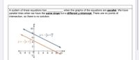 A system of linear equations has
parallel lines when we have the same slope but a different y-intercept. There are no points of
intersection, so there is no solution.
when the graphs of the equations are parallel. We have
10
-2 0
8 1o 12
-2
6.
2.
4.
6.
