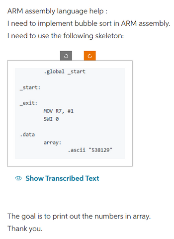 Answered: ARM Assembly Language Help: I Need To… | Bartleby