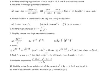 Answered: 2. Find the remaining trigonometric… | bartleby