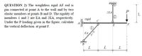 QUESTION 2) The weightless rigid AF rod is
pin connected at point A to the wall and by two
elastic members at points B and D. The rigidity of
members 1 and 2 are EA and 2EA, respectively.
Under the P loading given in the figure, calculate
the vertical deflection at point F.
2EA
P
пigid
E
F
EA
