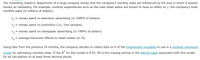 The marketing research department of a large company knows that the company's monthly sales are influenced by the way in which it spends
money on marketing. For example, monthly expenditures such as the ones listed below are known to have an effect on y, the company's total
monthly sales (in millions of dollars).
X1
= money spent on television advertising (in 1000's of dollars)
X2
money spent on promotion (i.e., free samples)
X3
= money spent on newspaper advertising (in 1000's of dollars)
X4
average discounts offered to retail outlets (in %)
Using data from the previous 18 months, the company decides to collect data on 6 of the independent variables to use in a multiple regression
model for estimating monthly sales. If the R´ for this model is 0.93, fill in the missing entries in the ANOVA table associated with this model.
Do all calculations to at least three decimal places.
