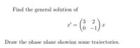 Find the general solution of
2
a' =
-1
Draw the phase plane showing some traiectories.
