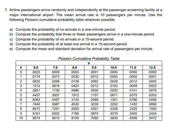 Answered: 7. Airline Passengers Arrive Randomly… | Bartleby