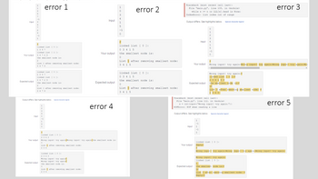 Input
Your output
Expected output
1
#
linked list [ 0 ]:
1 3 5 7
linked list [ 1 ]:
34729
the smallest node is:
2
List 1 after removing smallest node:
3479
linked list [ 0 ]:
1 3 5 7
linked list [ 1 ]:
34729
the smallest node is:
2
List 1 after removing smallest node:
3479
error 1
Output differs. See highlights below. Special character legend
Input
Your output
Expected output
-
9
0
List 1 after removing smallest node:
234
linked list [ 0 ]:
2340
Input
Wrong input! try again
Wrong input! try again
the smallest node is:
0
List after removing smallest node:
234
Your output
A
linked list [0]:
2340
Wrong input! try again: Wrong input! try again: the smallest node is:
0
Expected output
error 4
1
0
3
4
1
5
-1
0
e
error 2
linked list [0]:
03415
the smallest node is:
0
List 1 after removing smallest node:
3 4 15
linked list [ 0 ]:
0 3 4 15
the smallest node is:
0
List 0 after removing smallest node:
3 4 15
Traceback (most recent call last):
File "main.py", line 108, in <module>
while x >= n or LLL [x].head is None:
IndexError: list index out of range
Output differs. See highlights below.
Expected output
Input
Your output
Your output
Expected output
Input
1
-1
1
-1
0
0
اله
2
3
4
1
5
0
d
Wrong input! try again: Wrong input! try again: Wrong input! try again: Wrc
Wrong input! try again:
linke
[0]:4
2 3 4154
Traceback (most recent call last):
File "main.py", line 112, in <module>
x = int (input ("Wrong input! try again:"))
EOFError: EOF when reading a line
Output differs. See highlights below. Special character legend
the
14
Special character legend
smallest node is:
List 0 after removing smallest node: <
2 3 4 5
linked list [ 0 ]:
Empty!
Wrong input! try again:
linked list [ 0 ]:
1
the smallest node is:<
14
error 3
Wrong input! try again: Wrong input! try again: Wrong input! try again:
List 0 after removing smallest node: <
Empty!
error 5