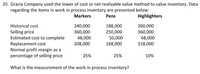 20. Gracia Company used the lower of cost or net realizable value method to value inventory. Data
regarding the items in work in process inventory are presented below:
Markers
Pens
Highlighters
Historical cost
240,000
188,000
300,000
Selling price
Estimated cost to complete
Replacement cost
Normal profit margin as a
360,000
250,000
360,000
48,000
50,000
68,000
208,000
168,000
318,000
percentage of selling price
25%
25%
10%
What is the measurement of the work in process inventory?
