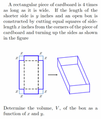 Answered: A rectangular piece of cardboard is 4… | bartleby