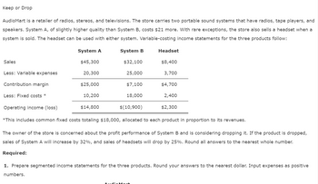 Answered: Keep Or Drop Audiomart Is A Retailer Of… 