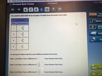 Ô https://www-k6.thinkcentral.com/Wwtb/api)
AVOHN
O Personal Math Trainer
Lesson 6.7- Homework
67
8.
9 10
View
Four students made videos for an art project. The table shows the length of each video.
Examp
Art in Nature
Step by S
Video Time (in hours)
Math
the S
8.
Textb
2
Prim
For each pair of videos enter the correct difference between their times.
Video 1 and Video 3 have a difference of
hours between their times.
Video 2 and Video 3 have a difference of
40
hours between their times.
Turm
3
Video 2 and Video 4 have a difference of
hours between their times.
Sa
and
1,
41
