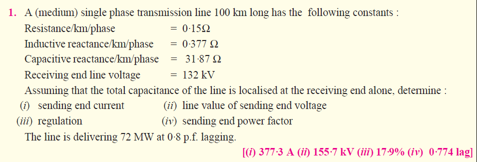 Answered: A (medium) Single Phase Transmission… | Bartleby