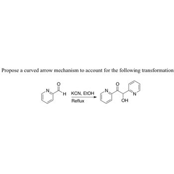 Propose a curved arrow mechanism to account for the following transformation.
or
N.
'HKCN, EtOH
Reflux
N.
OH