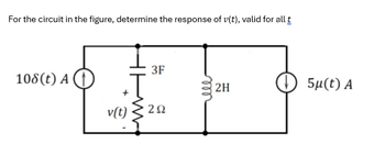 For the circuit in the figure, determine the response of v(t), valid for all t
108(t) A
v(t)
3F
292
ell
2H
5μ(t) A