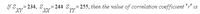 If S=234, S.
XY
= 244 S=255, then the value of correlation coefficient 'r' is
XX
YY
