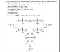 2) Draw a single line per-unit impedance diagram for the system whose single line diagram is shown in|
Figure 2. The ratings of the components in the power system are given below,
Generator (1): 40MVA, 13.8kV, R:3% X=80%
Motor (2): 20MVA, 13.8kV, R:3% X-80%
Motor (3): 10MVA, 13.2kV; R:3% X=100%
Y-A Transformers: 20MVA, 13.8/138kV, R:2% X=10%
Line 1: R:10 Q X=j500
Line 2: R:5 Q X=j300
Line 3: R:5 Q X=j300
Select a base of 40MVA and 128kV in the transmission line 1. (25pts.)
Region 2
AY
YA
YOD
DOX
Region 1
Region 3
* Region 4
AY
Region 5
YA
Bus 1
Bus 2
Bus 3
Region 6
Figure 2
