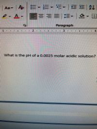 what is the ph of 0.25 molar acidic solution