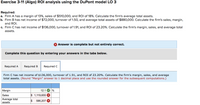 Exercise 3-11 (Algo) ROI analysis using the DuPont model LO 3
Required:
a. Firm A has a margin of 13%, sales of $510,000, and ROI of 18%. Calculate the firm's average total assets.
b. Firm B has net income of $72,000, turnover of 1.50, and average total assets of $880,000. Calculate the firm's sales, margin,
and ROI.
c. Firm C has net income of $136,000, turnover of 1.91, and ROI of 23.20%. Calculate the firm's margin, sales, and average total
assets.
O Answer is complete but not entirely correct.
Complete this question by entering your answers in the tabs below.
Required A
Required B
Required C
Firm C has net income of $136,000, turnover of 1.91, and ROI of 23.20%. Calculate the firm's margin, sales, and average
total assets. (Round "Margin" answer to 1 decimal place and use the rounded answer for the subsequent computations.)
Margin
12.1 O %
Sales
$ 1,119,655 X
Average total
assets
2$
586,207 X
