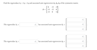 Find the eigenvalues A1 < A2 < A3 and associated unit eigenvectors ủ1, ü2, ūz of the symmetric matrix
4
-2
-2]
A =
-2
-2
4
-2
4
-2
The eigenvalue X1 =
2 has associated unit eigenvector ū1
The eigenvalue A2 =
has associated unit eigenvector ü2 =
