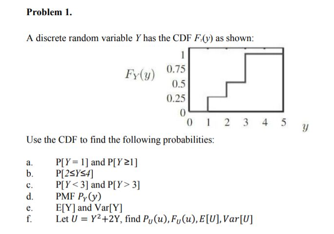 Answered: Problem 1. A Discrete Random Variable Y… | Bartleby