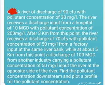 Answered: A River Of Discharge Of 90 Cfs With… | Bartleby