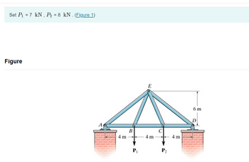 Set P₁ = 7 kN, P₂ = 8 kN. (Figure 1)
Figure
4m
B
E
4 m
4 m
6 m