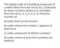 Answered: A) Codes That Can Be Formed B) Codes… | Bartleby