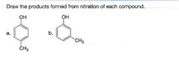 Draw the products formed from nitration of each compound.
OH
он
b.
а.
CH3
