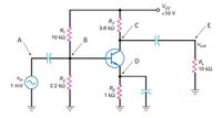 Vcc
+10 V
Rc
3.6 k2
C
E
R,
10 ΚΩ
A
В
Vout
D
RL
10 k2
Vin
R2
1 mV
2.2 k2
RE
1 k2
