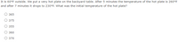 It is 60°F outside. We put a very hot plate on the backyard table. After 5 minutes the temperature of the hot plate is 260°F
and after 7 minutes it drops to 230°F. What was the initial temperature of the hot plate?
365
O 375
355
360
O 370
