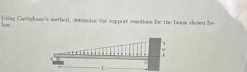 Using Castigliano's method, determine the support reactions for the beam shown be-
low.
A
L
B
W